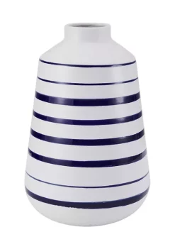 Bazaar Elements 10-Inch Striped Ceramic Vase, Blue/White