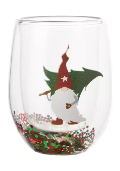 Bazaar Double Wall Gnome Confetti Stemless Wine Glass