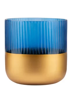 Bazaar Blue Glass Rounded Hurricane Candle Holder