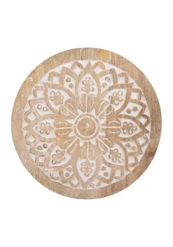 Bazaar Medallion Design Carved Wood 9 Inch Trivet