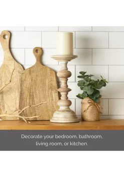 Bazaar Elements White Wash Mango Wood Candle Holder -Bazaar stoe Belk 182