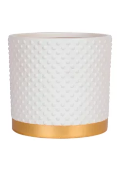 Bazaar Ceramic Hobnail Planter with Painted Gold Base