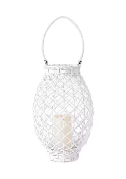 Bazaar Elements 15" LED White Wicker Lantern