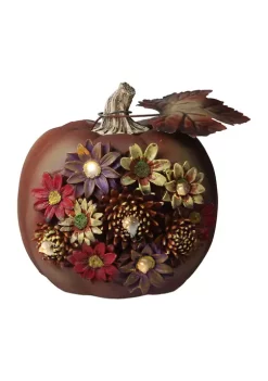 Gordon Companies 7.5 inch Brown Solar Powered Floral Pumpkin Outdoor Decoration