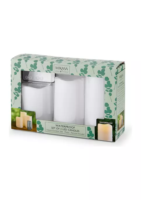 Bazaar Mikasa Set of 3 Waterproof LED Plastic Pillars, 1-3" x 4", 1-3" x 5", 1-3" x 6" 4 Bazaar Mikasa Set of 3 Waterproof LED Plastic Pillars, 1-3" x 4", 1-3" x 5", 1-3" x 6" - Image 2