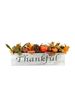 Gordon Companies 21 inch Autumn Harvest Arrangement in a inchThankful inch Rustic Wooden Box Centerpiece