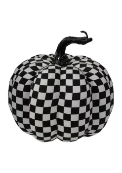 Gordon Companies 6.5 inch White and Black Plaid Fall Harvest Tabletop Pumpkin