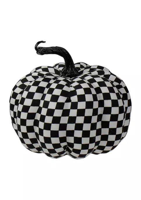 Gordon Companies 6.5 inch White and Black Plaid Fall Harvest Tabletop Pumpkin 4 Gordon Companies 6.5 inch White and Black Plaid Fall Harvest Tabletop Pumpkin - Image 2