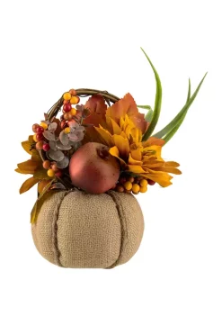 Gordon Companies 9 inch Mixed Autumn Harvest Flora in a Pumpkin Basket Decoration