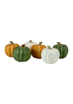 Gordon Companies Set of 6 Boxed Green White and Orange Thanksgiving Pumpkin Decorations