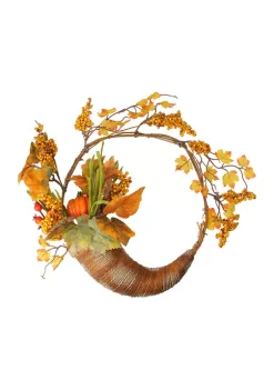 Gordon Companies Fall Leaves Berries and Pumpkins Artificial Thanksgiving Cornucopia Wreath - 18- inch Unlit -Bazaar stoe Belk 432