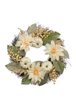 Gordon Companies Dahlia and Pumpkin Fall Artificial Floral Wreath 22- inch