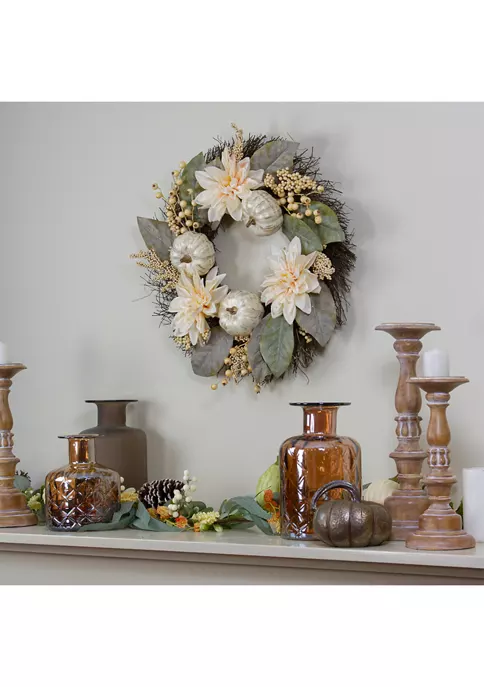 Gordon Companies Dahlia and Pumpkin Fall Artificial Floral Wreath 22- inch 4 Gordon Companies Dahlia and Pumpkin Fall Artificial Floral Wreath 22- inch - Image 2