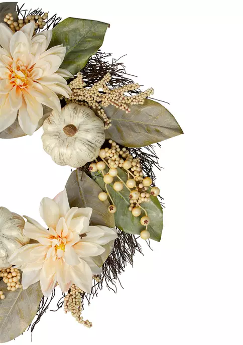 Gordon Companies Dahlia and Pumpkin Fall Artificial Floral Wreath 22- inch 5 Gordon Companies Dahlia and Pumpkin Fall Artificial Floral Wreath 22- inch - Image 3