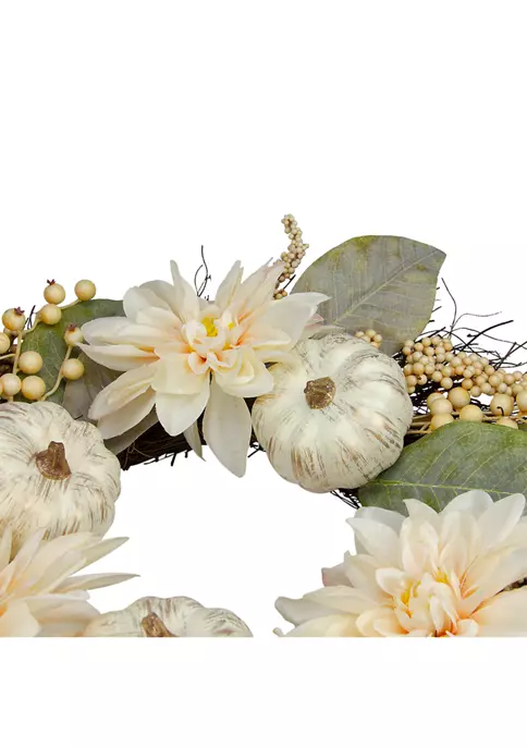 Gordon Companies Dahlia and Pumpkin Fall Artificial Floral Wreath 22- inch 6 Gordon Companies Dahlia and Pumpkin Fall Artificial Floral Wreath 22- inch - Image 4
