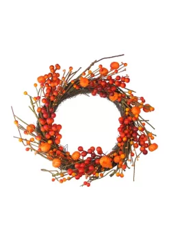 Gordon Companies Red and Orange Fall Berry and Mini Pumpkin Artificial Thanksgiving Wreath - 20- inch Unlit -Bazaar stoe Belk 451
