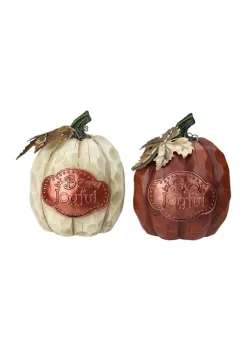 Gordon Companies Set of 2 Autumn Harvest inchBe Joyful inch Pumpkin Figurines