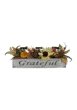 Gordon Companies 26 inch Autumn Harvest Sunflower 3-Piece Candle Holder in a inchGrateful inch Rustic Wooden Box Centerpiece