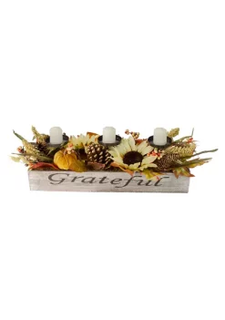 Gordon Companies 26 inch Autumn Harvest Sunflower 3-Piece Candle Holder in a inchGrateful inch Rustic Wooden Box Centerpiece -Bazaar stoe Belk 478