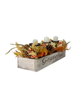 Gordon Companies 26 inch Autumn Harvest Sunflower 3-Piece Candle Holder in a inchGrateful inch Rustic Wooden Box Centerpiece -Bazaar stoe Belk 479