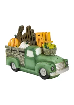 Gordon Companies 11.25 inch Green Truck inchHello Fall inch Autumn Harvest Pumpkin Tabletop Decoration