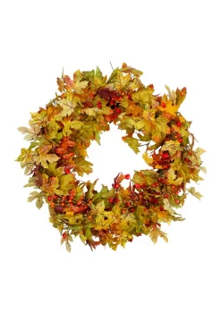 Gordon Companies Berries and Twigs Artificial Thanksgiving Wreath Yellow 30- inch - Unlit