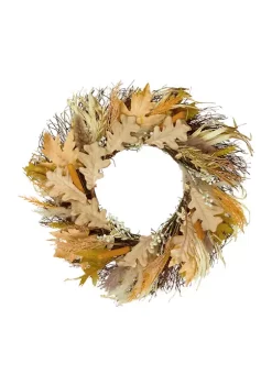 Gordon Companies Cattail and Wheat Twig Artificial Fall Harvest Wreath 24- inch