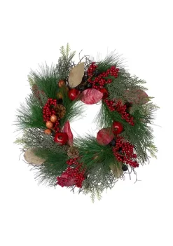 Gordon Companies Autumn Harvest Pine Berry and Pomegranate Wreath 24 inch Unlit -Bazaar stoe Belk 544