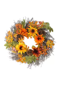 Gordon Companies Sunflowers and Pine Cones Fall Artificial Thanksgiving Wreath - 24- inch Unlit -Bazaar stoe Belk 549
