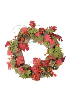 Gordon Companies Autumn Harvest Acorn Berry and Burlap Rustic Thanksgiving Wreath 18- inch -Bazaar stoe Belk 563