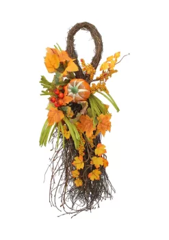 Gordon Companies 26 inch Autumn Harvest Berries and Pumpkin Artificial Teardrop Swag