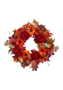 Gordon Companies Leaves and Flowers Fall Harvest Wreath - 24- inch Unlit