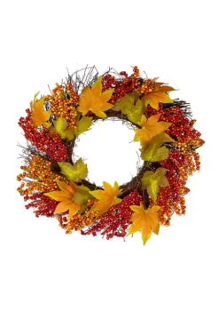 Gordon Companies Maple Leaf and Berry Twig Artificial Fall Harvest Wreath 22- inch -Bazaar stoe Belk 646