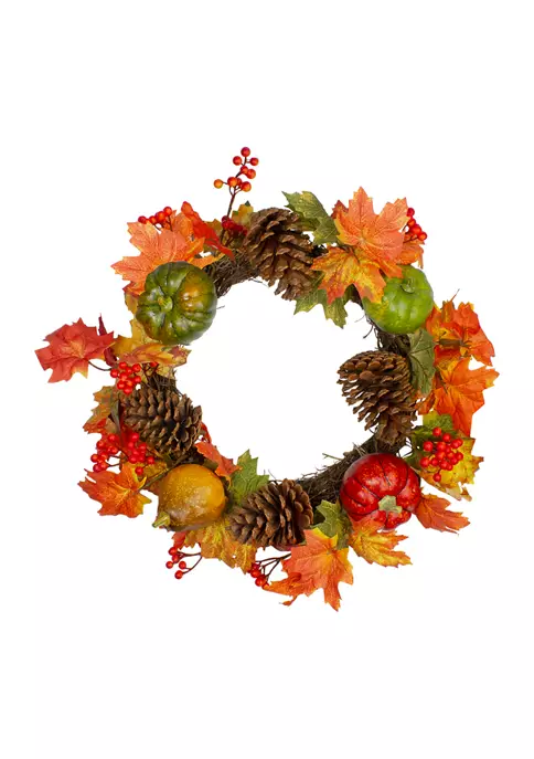Gordon Companies Leaves Pine Cones and Pumpkins Artificial Fall Harvest Wreath - 20- inch Unlit 3 Gordon Companies Leaves Pine Cones and Pumpkins Artificial Fall Harvest Wreath - 20- inch Unlit