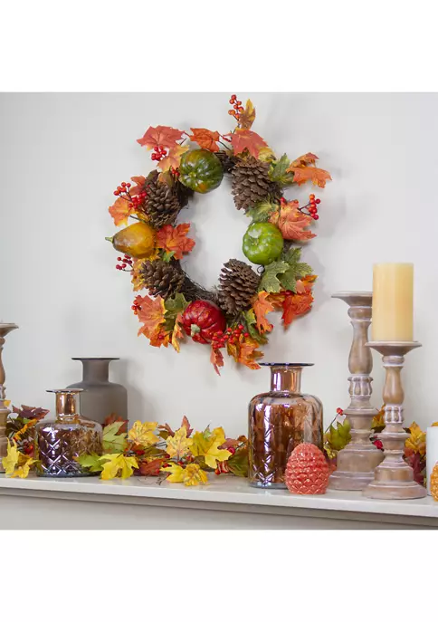 Gordon Companies Leaves Pine Cones and Pumpkins Artificial Fall Harvest Wreath - 20- inch Unlit 4 Gordon Companies Leaves Pine Cones and Pumpkins Artificial Fall Harvest Wreath - 20- inch Unlit - Image 2