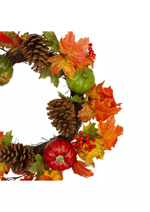 Gordon Companies Leaves Pine Cones and Pumpkins Artificial Fall Harvest Wreath - 20- inch Unlit 5 Gordon Companies Leaves Pine Cones and Pumpkins Artificial Fall Harvest Wreath - 20- inch Unlit - Image 3