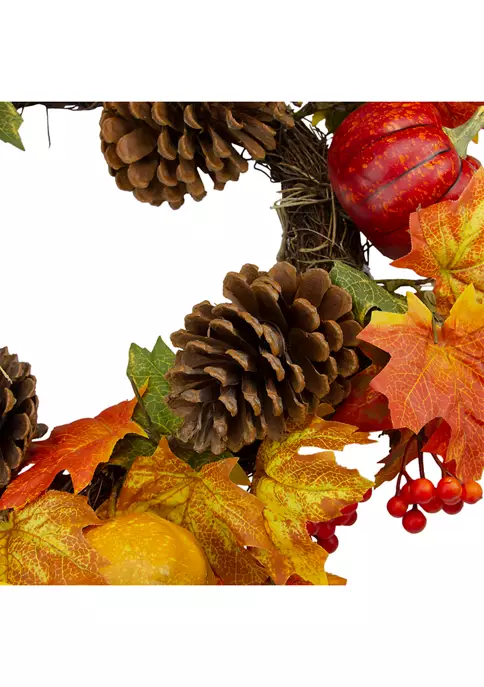 Gordon Companies Leaves Pine Cones and Pumpkins Artificial Fall Harvest Wreath - 20- inch Unlit 6 Gordon Companies Leaves Pine Cones and Pumpkins Artificial Fall Harvest Wreath - 20- inch Unlit - Image 4