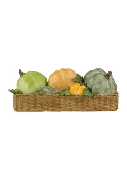 Gordon Companies 15 inch Faux Rattan Basket with Pumpkins Thanksgiving Table Top Decoration -Bazaar stoe Belk 672