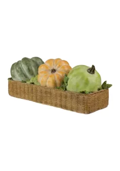 Gordon Companies 15 inch Faux Rattan Basket with Pumpkins Thanksgiving Table Top Decoration -Bazaar stoe Belk 673