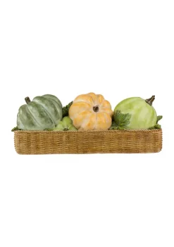 Gordon Companies 15 inch Faux Rattan Basket with Pumpkins Thanksgiving Table Top Decoration -Bazaar stoe Belk 674