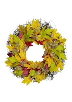 Gordon Companies Maple Leaf Artificial Fall Harvest Wreath 22- inch