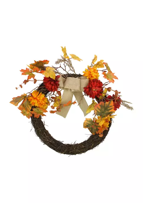 Gordon Companies Fall Leaf with Mum Flower Artificial Thanksgiving Twig Wreath Orange 20- inch 5 Gordon Companies Fall Leaf with Mum Flower Artificial Thanksgiving Twig Wreath Orange 20- inch - Image 3