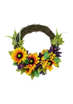 Gordon Companies Sunflower and Mum Twig Autumn Artificial Floral Wreath 20- inch