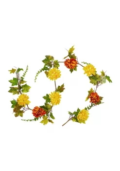 Gordon Companies 5.5 Feet x 6 inch Red and Yellow Maple Leaf with Mum Flower Thanksgiving Garland - Unlit -Bazaar stoe Belk 701