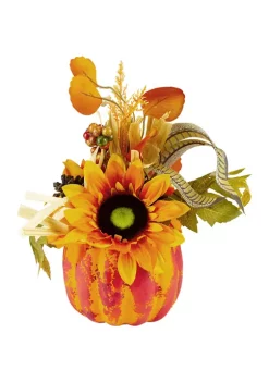 Gordon Companies 12 inch Autumn Harvest Orange and Yellow Floral Pumpkin Decoration