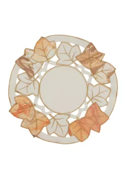 Gordon Companies 12 inch White and Beige Embroidered Fall Leaf Thanksgiving Doily -Bazaar stoe Belk 717
