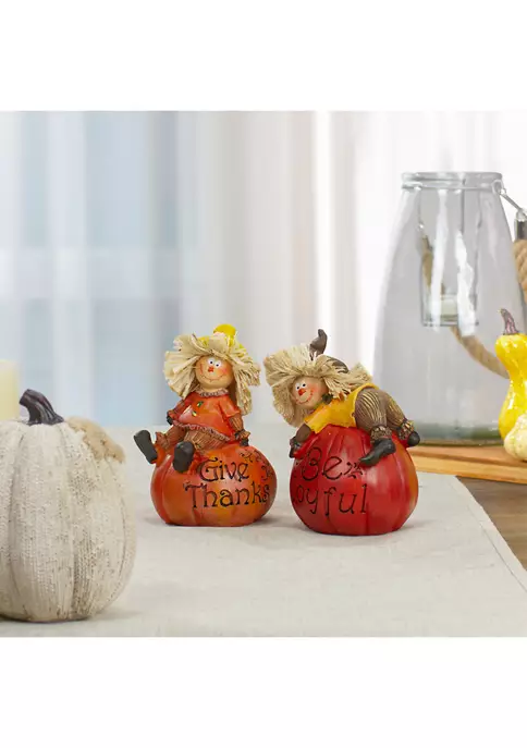 Gordon Companies Set of 2 Scarecrow on a Pumpkin Thanksgiving Table Figures 4 Gordon Companies Set of 2 Scarecrow on a Pumpkin Thanksgiving Table Figures - Image 2